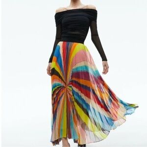 ✨Alice + Olivia Pomelo Stripe Pleated Skirt NWT